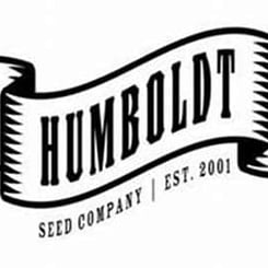 Logo of Humboldt Seed Company featuring a ribbon design with the text "Humboldt" prominently displayed. Below, it states "Seed Company" and "Est. 2001".