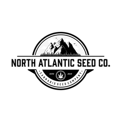 Black and white logo of North Atlantic Seed Co. featuring a mountain and tree landscape inside a circular emblem, labeled "Sour Diesel Auto," "Cannabis Seed Company," and "ESTD 2019" at the bottom.